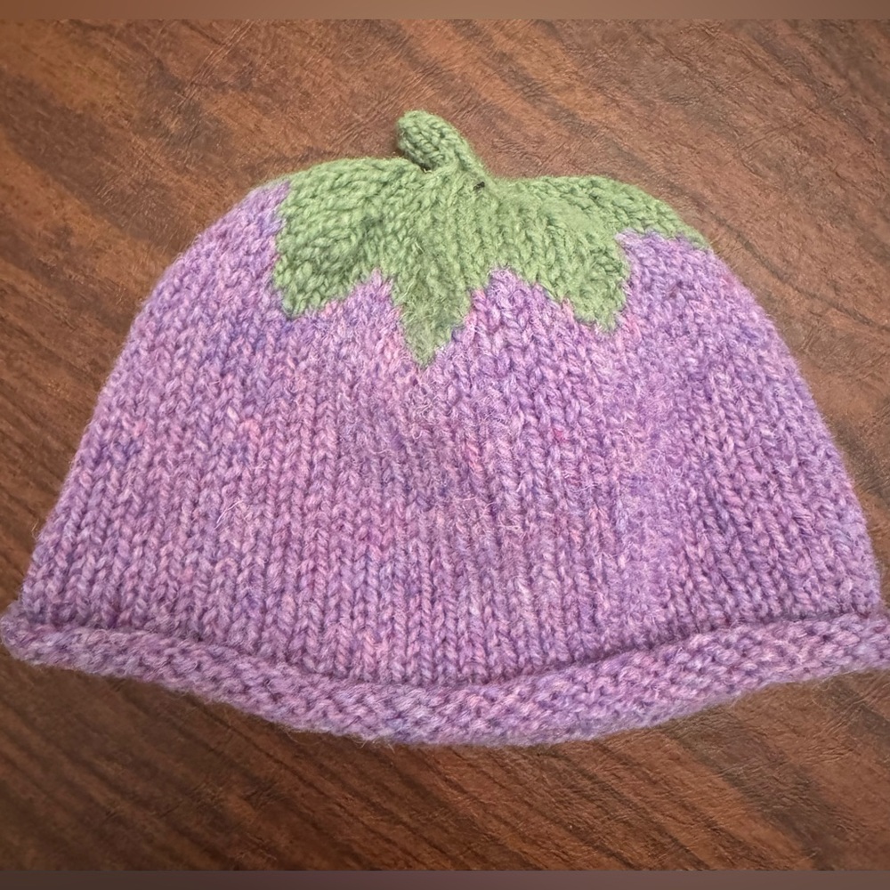 "HANDMADE!" Purple Eggplant Newborn Cap Hat Beanie - Baby OS
